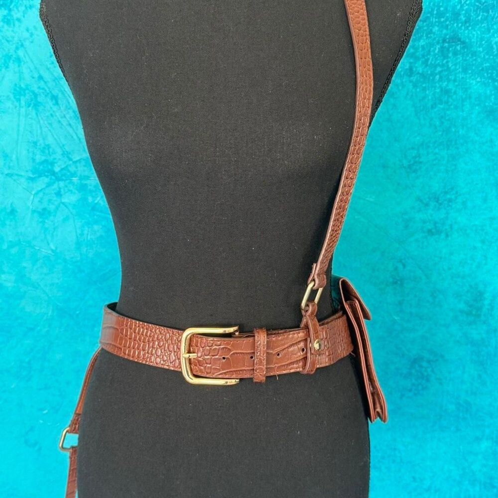 Vintage brown leather utility belt with detachable pouches